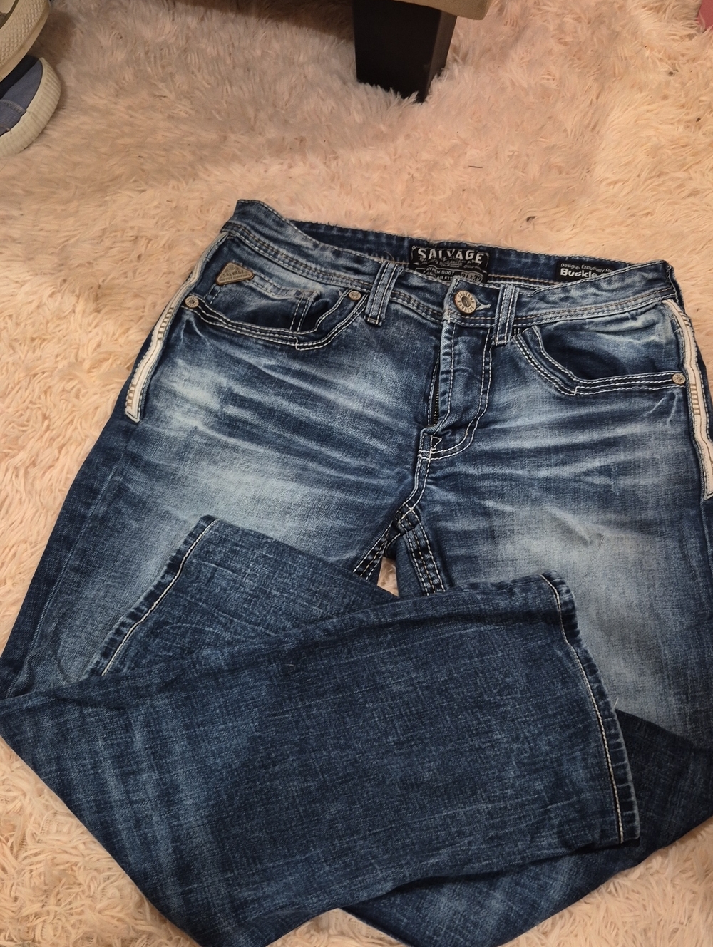 Salvage Men's Slim Straight Jeans - Dark & Light Blue Wash
